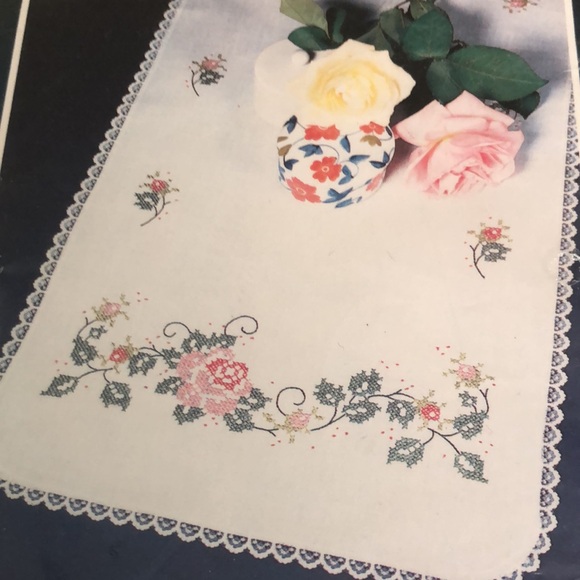 Bucilla Special Edition Flowers & Vines Dresser Scarf Counted Cross Stitch 63115 - Picture 2 of 5